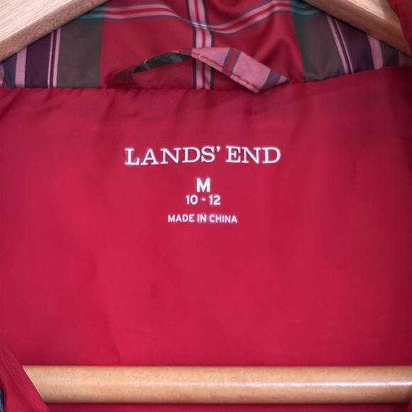 Lands’ End | Classic Red White Green Plaid Zip Front Down Puffer Vest M (8-10) - Picture 13 of 17